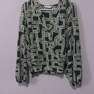 Nine West Black and White Geometric Blouse